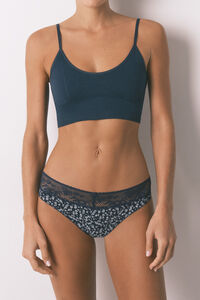 Women'secret Panty cl&aacute;sica estampado de flores de algod&oacute;n azul
