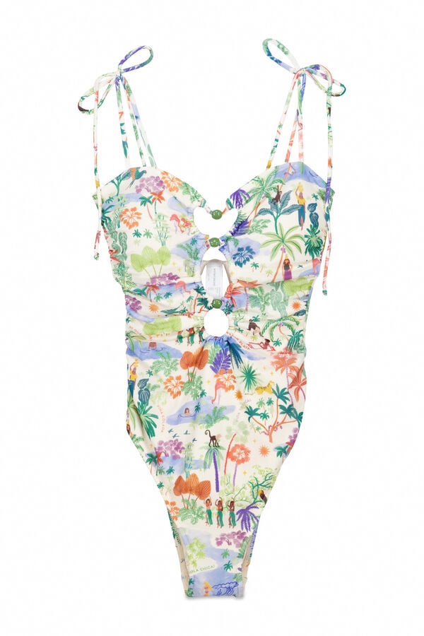 Womensecret Traje de baño bandeau con "recortes" tropicales multicolor estampado