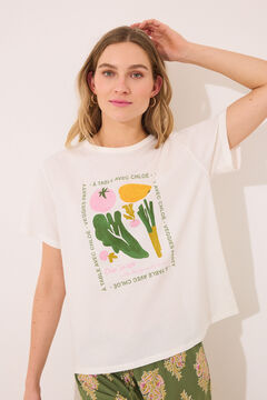 Womensecret Playera manga corta 100% algodón "verduras" marfil