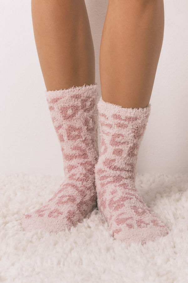 Women'secret Calcetines largos de leopardo rosa rosa