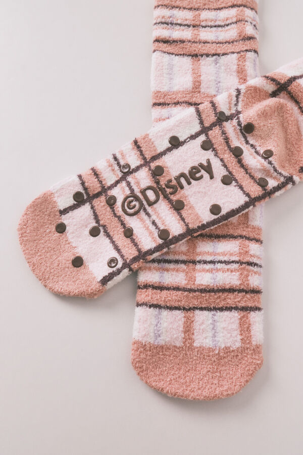 Women'secret Calcetines largos de piel con estampado de cuadros de Mickey Mouse rosa