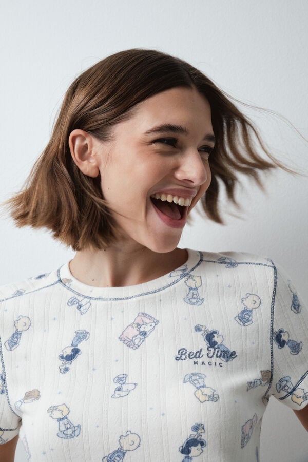 Women'secret Pijama estampada Peanuts manga corta marfil