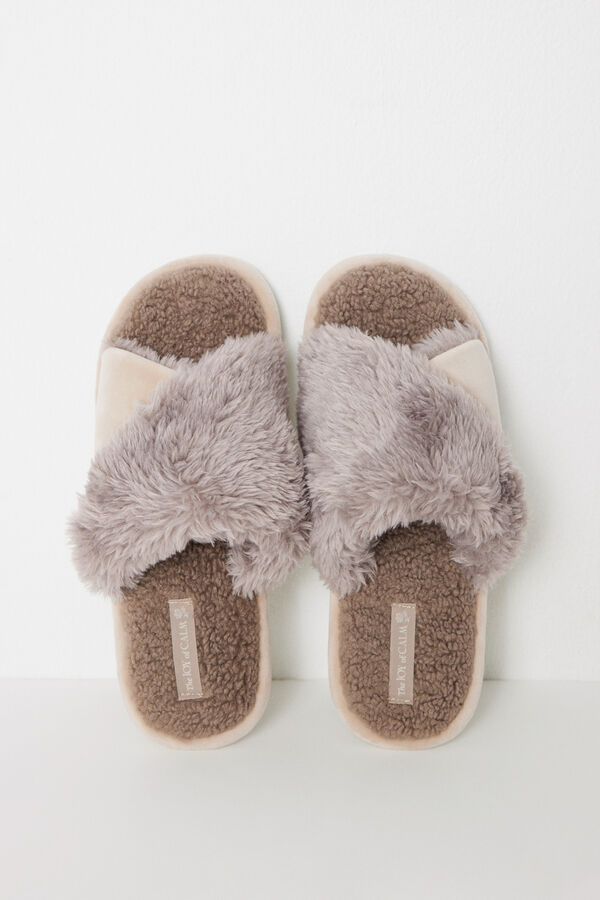 Womensecret Pantuflas abiertas rosa pelito café café