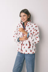 Women'secret Bata de tejido de borrego floral blanco marfil