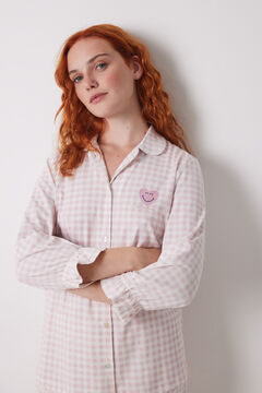 Womensecret Pijama camisera larga 100% algodón rosa cuadros rosa