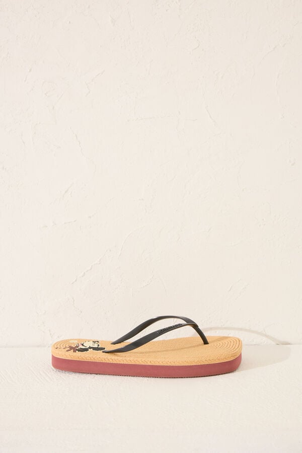 Womensecret Chanclas de plataforma efecto rafia  café