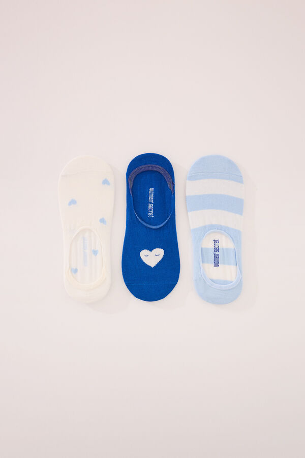 Womensecret Pack de 3 calcetines invisibles con estampado de corazones estampado