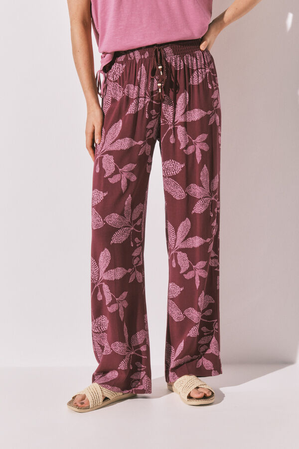 Women'secret Pantal&oacute;n largo estampado floral p&uacute;rpura