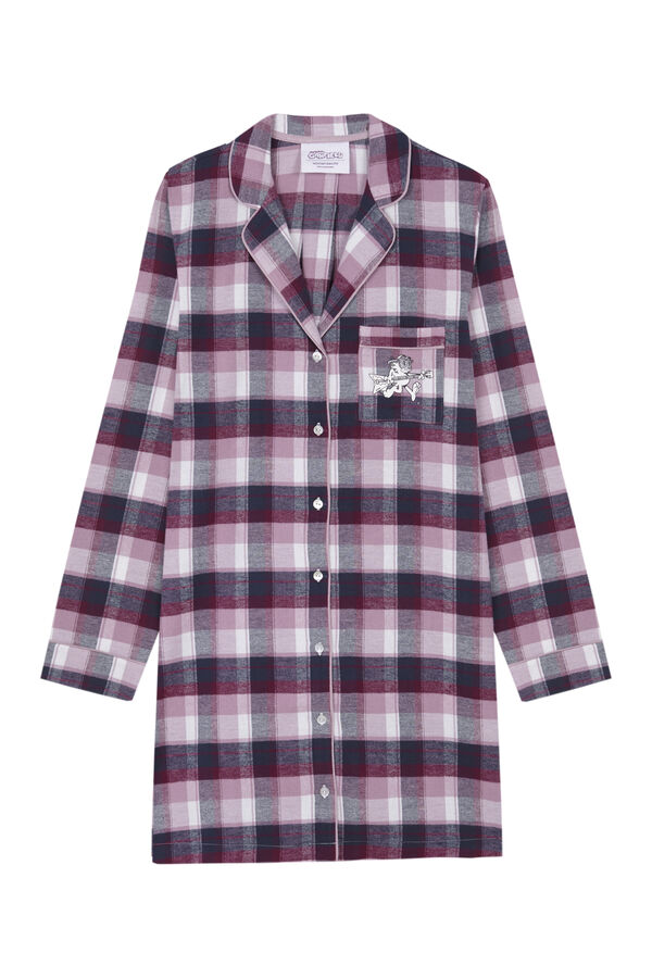Womensecret Camisón camisero 100% algodón cuadros franela kaki