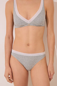 Womensecret Panty clásica de encaje acanalado de color gris gris