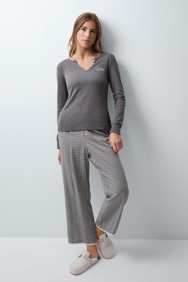 Women'secret Playera manga larga de algod&oacute;n gris gris