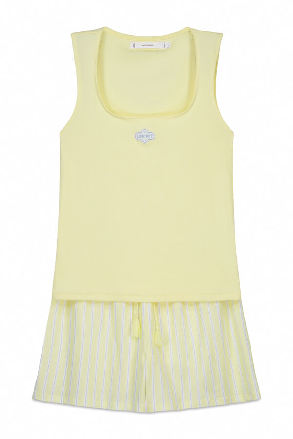 Women'secret Pijama corta de algod&oacute;n amarillo con escote cuadrado amarillo