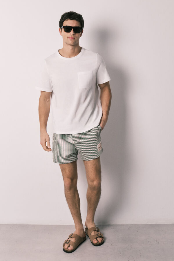 Women'secret Traje de ba&ntilde;o para hombre estampado de rayas verdes verde