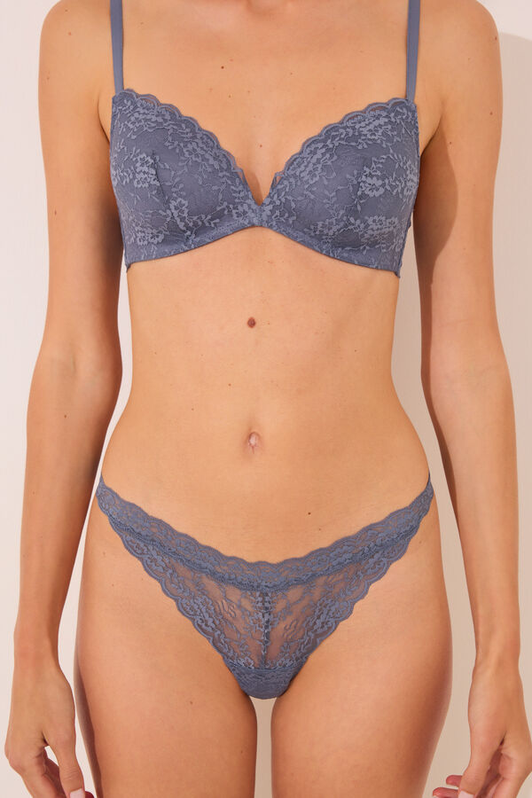 Womensecret Tanga de encaje azul con cintura en V azul