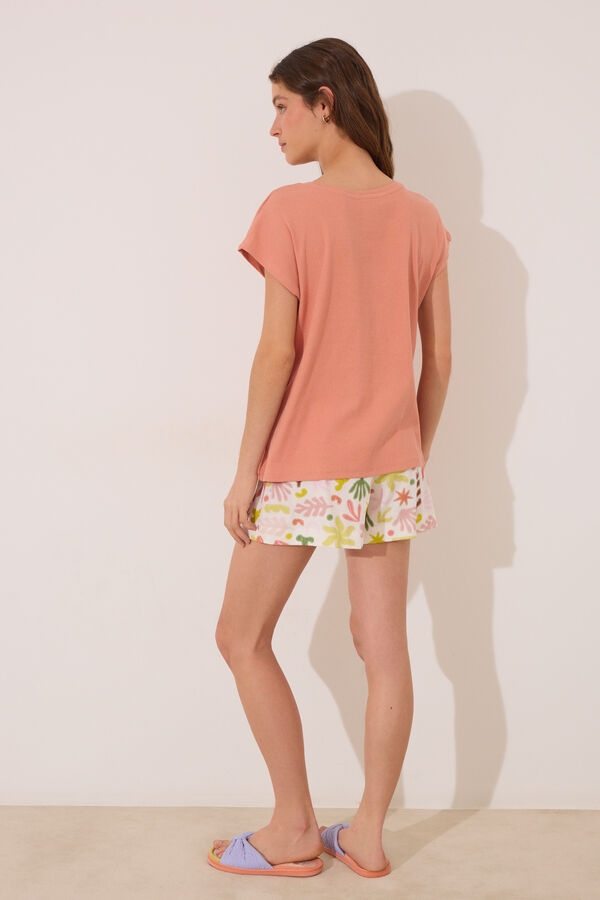 Womensecret Pijama corta de algodón naranja con hojas naranja