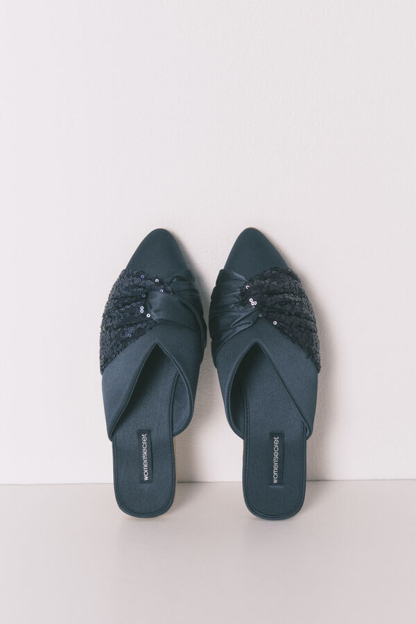Women'secret Zapatilla de satén azul con pantufla azul