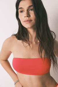 HI&BYE Top de bikini bandeau liso rojo