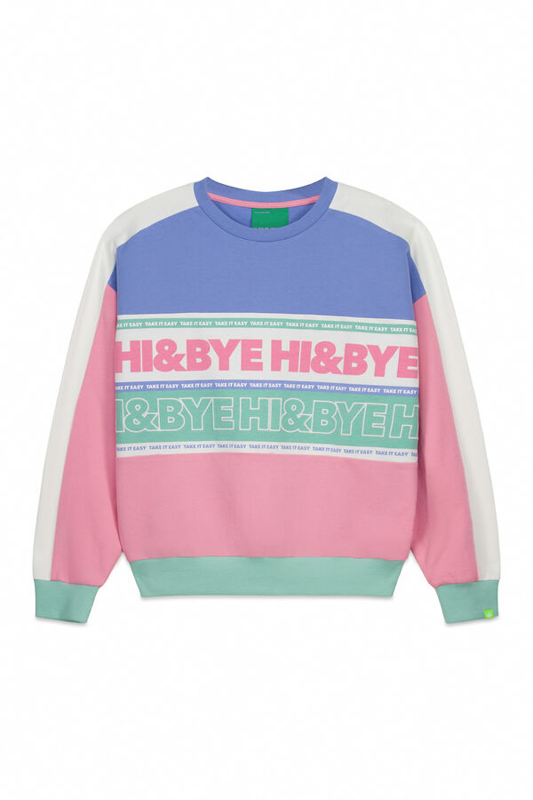 HI&BYE Sudadera color block de felpa de algod&oacute;n azul