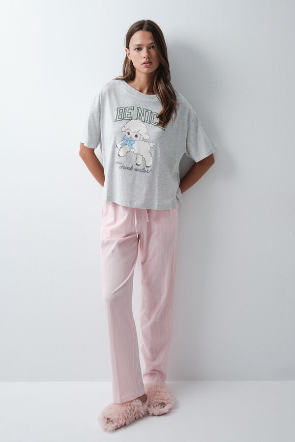 Women'secret Playera de algod&oacute;n con estampado gris gris