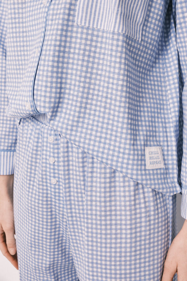 Women'secret Pijama camisera larga estampado vichy de algod&oacute;n azul azul