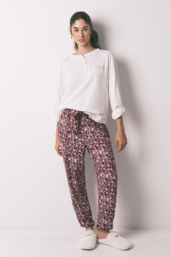 Women'secret Playera manga larga de 100% algod&oacute;n blanca marfil