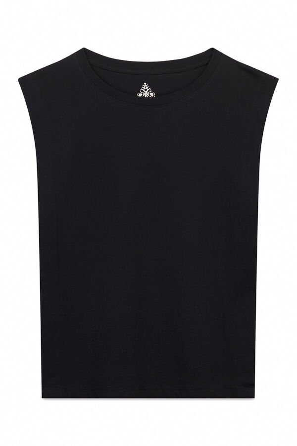Womensecret Playera de mangas negras 100% algodón negro