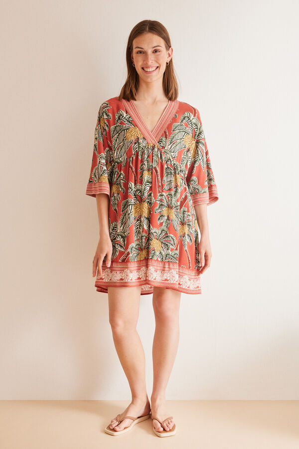 Womensecret Vestido viscosa estampado tropical estampado