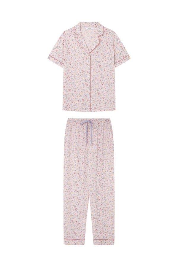 Womensecret Pijama camisera 100% algodón flores rosa