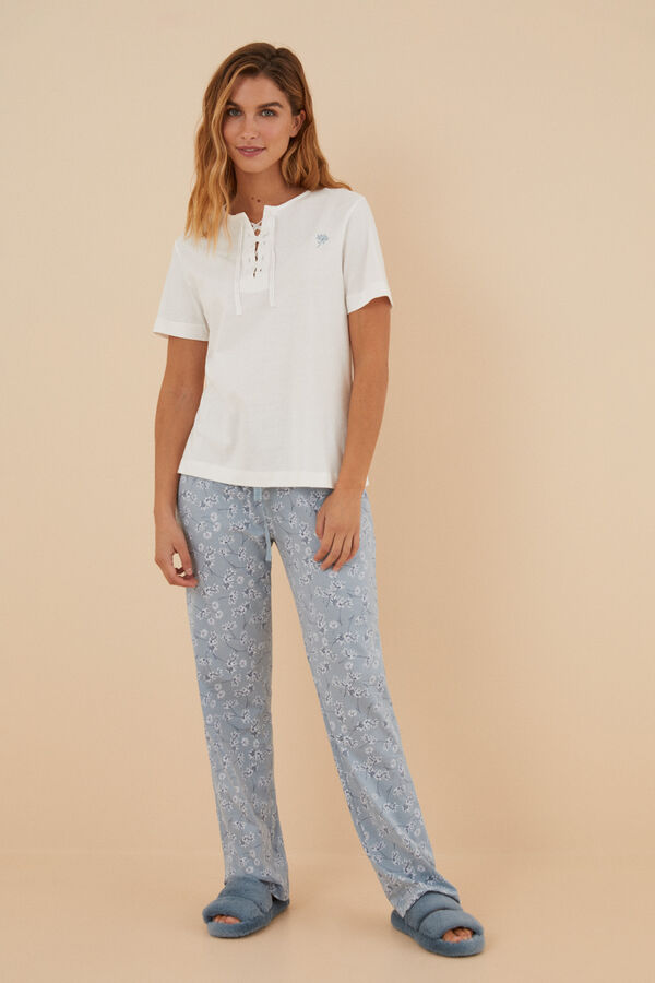 Womensecret Pijama pantalón largo 100% algodón flores marfil