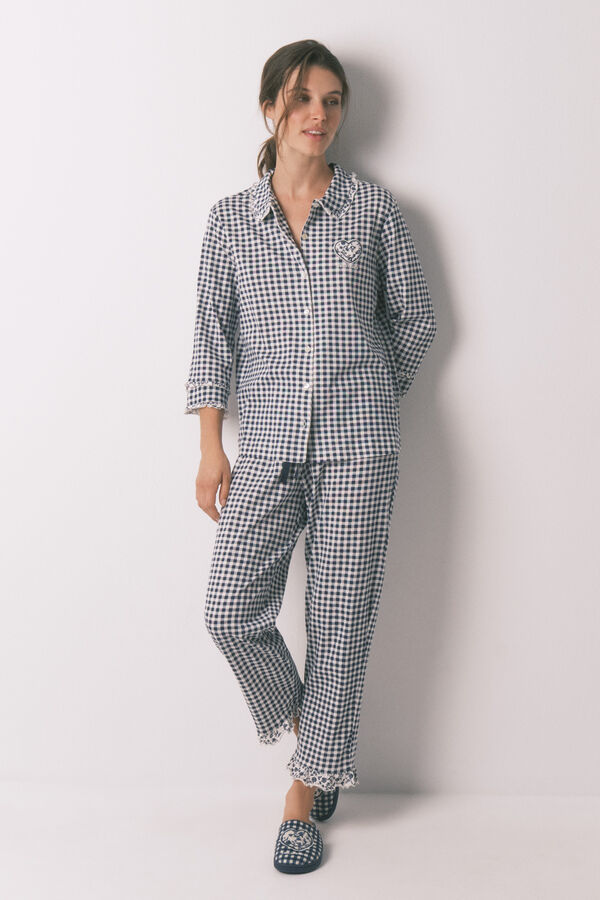 Women'secret Pijama camisera largo 100% cuadros vichy  azul