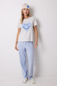 Womensecret Pijama 100% algodón azul corazones gris