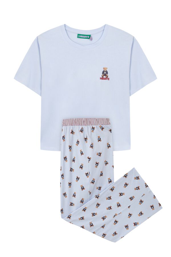 HI&BYE Pijama larga de algod&oacute;n osito azul azul