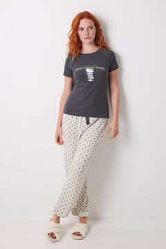 Womensecret Playera de manga corta acanalada de Snoopy gris