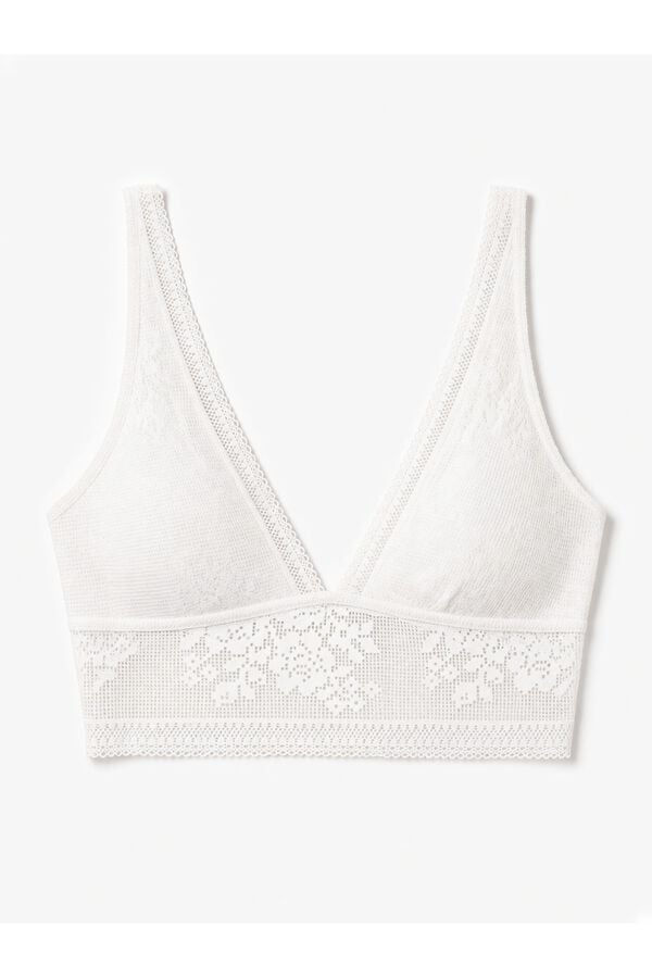 Women'secret Brasier bralette halter de encaje blanco marfil