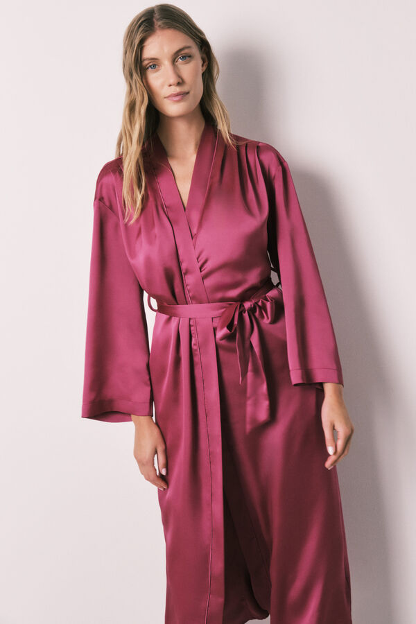Women'secret Bata larga satinada con fruncidos rosa