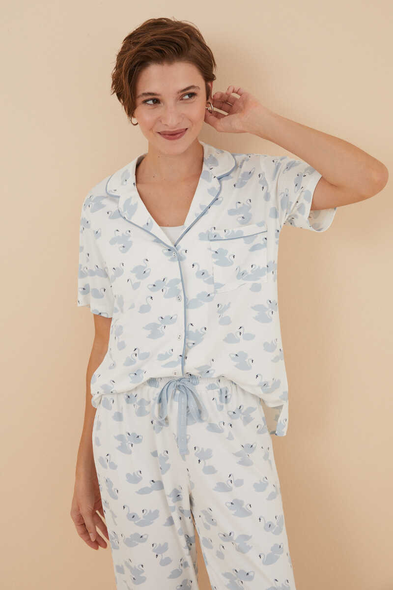 Womensecret Pijama camisera capri cisnes blanco