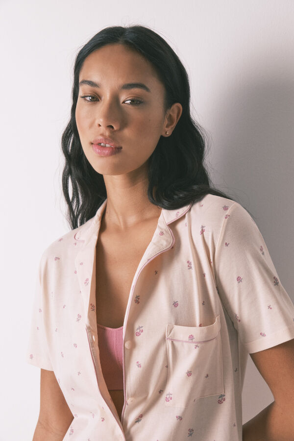 Women'secret Pijama camisera floral 100% algodón  rosa