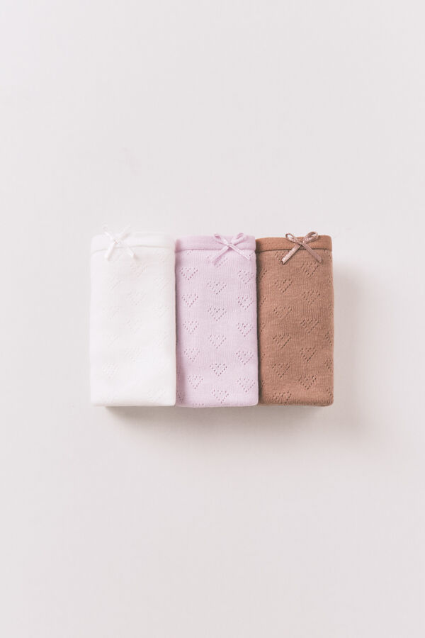 Women'secret Pack de 3 tangas de algod&oacute;n desagujado con lazo blanco