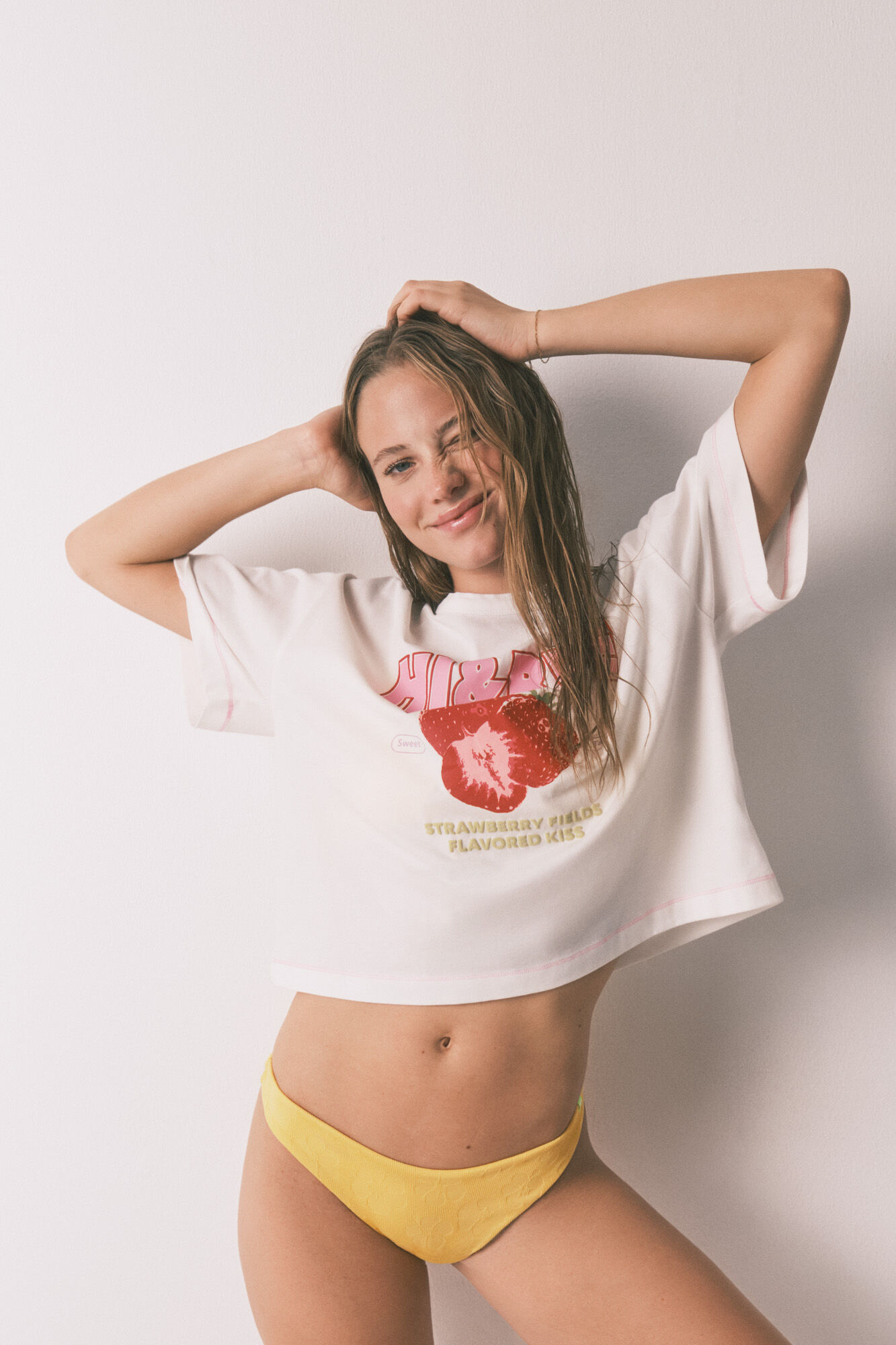 HI&BYE Panty bikini brasile&ntilde;o de textura amarillo