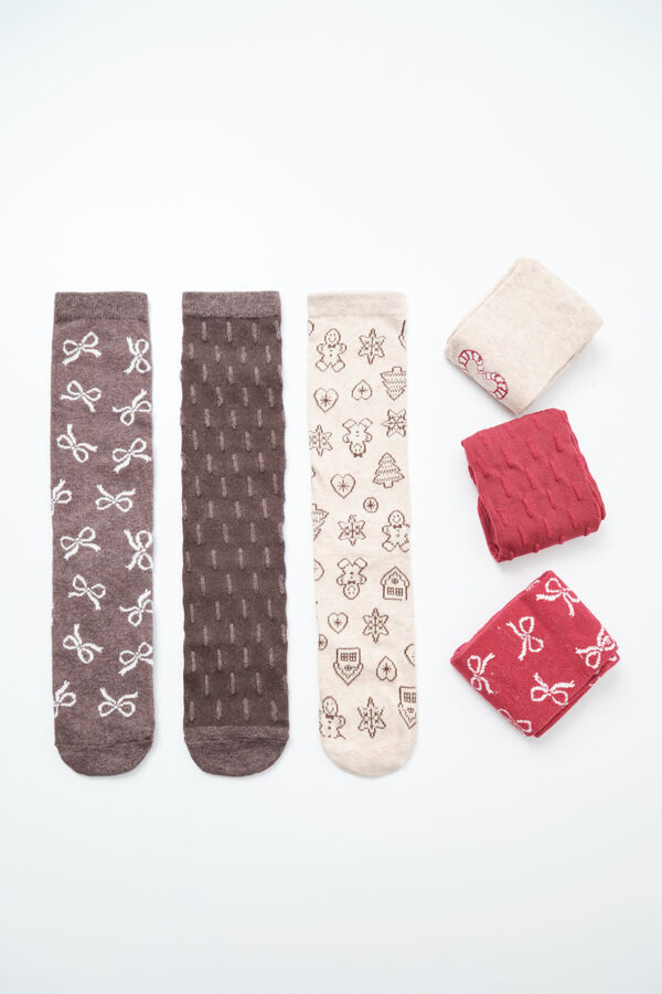 Women'secret Pack 6 calcetines largos lazos navide&ntilde;os estampado
