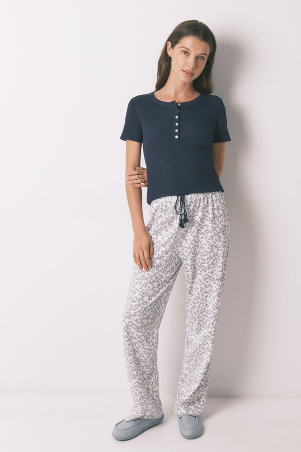 Women'secret Pantal&oacute;n largo de algod&oacute;n estampado floral estampado