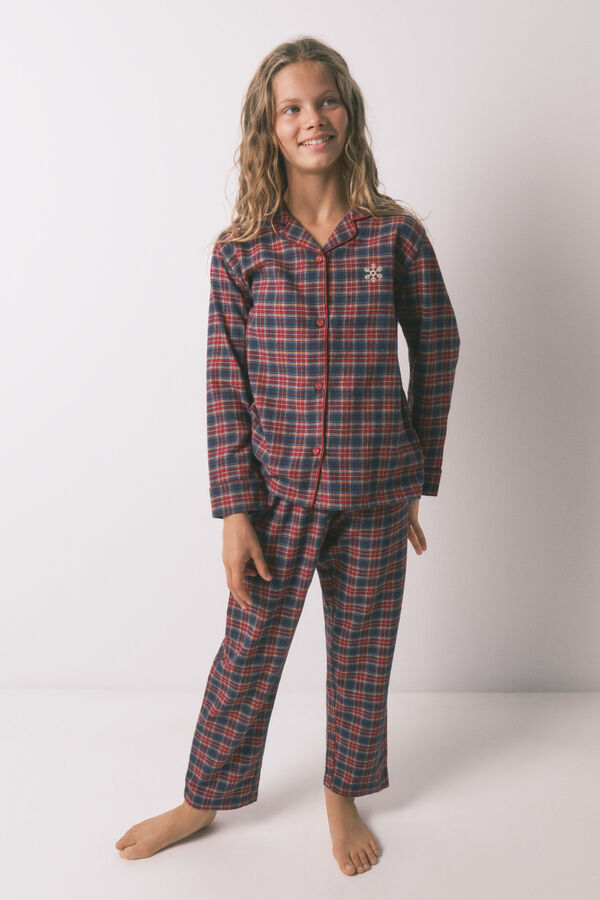 Women'secret Pijama infantil de camisa a cuadros, 100% algodón azul