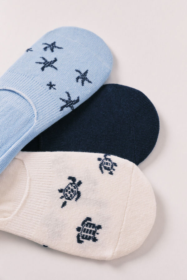 Women'secret Pack 3 calcetines invisibles estampados marinos azul azul