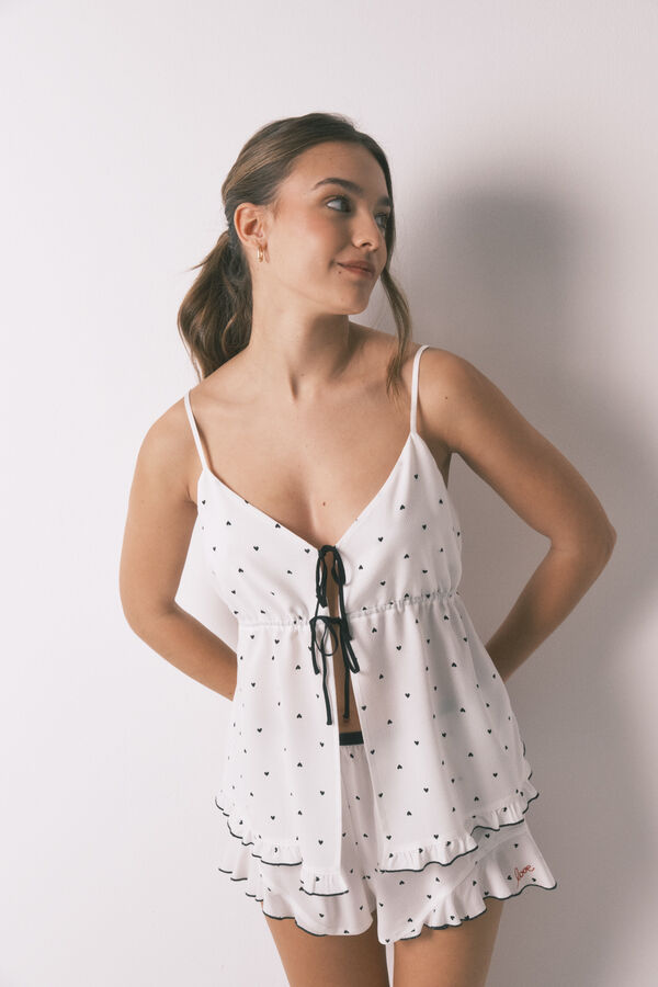 Women'secret Pijama corta de tirantes con estampado de corazones blanca blanco