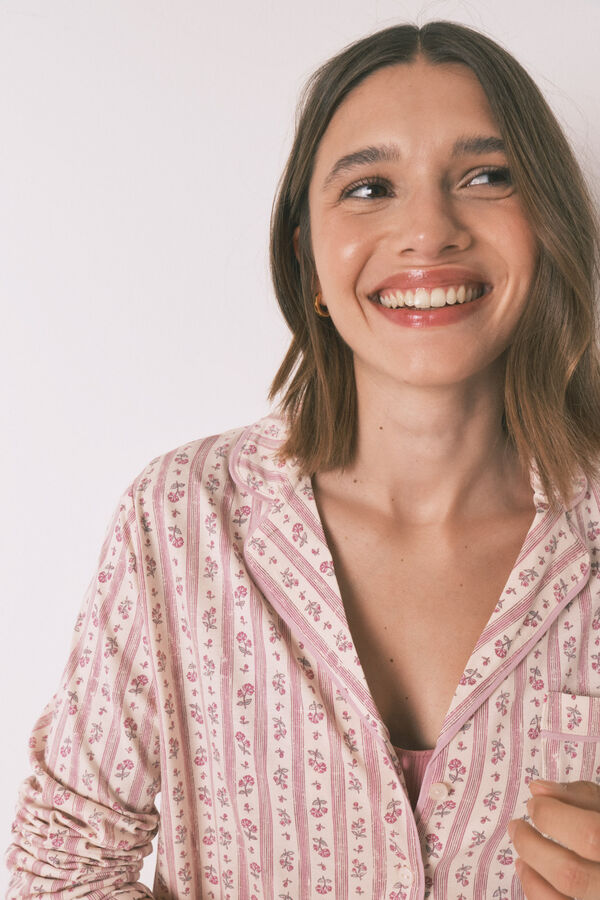 Womensecret Pijama camisera 100% algodón con flores rosas rosa