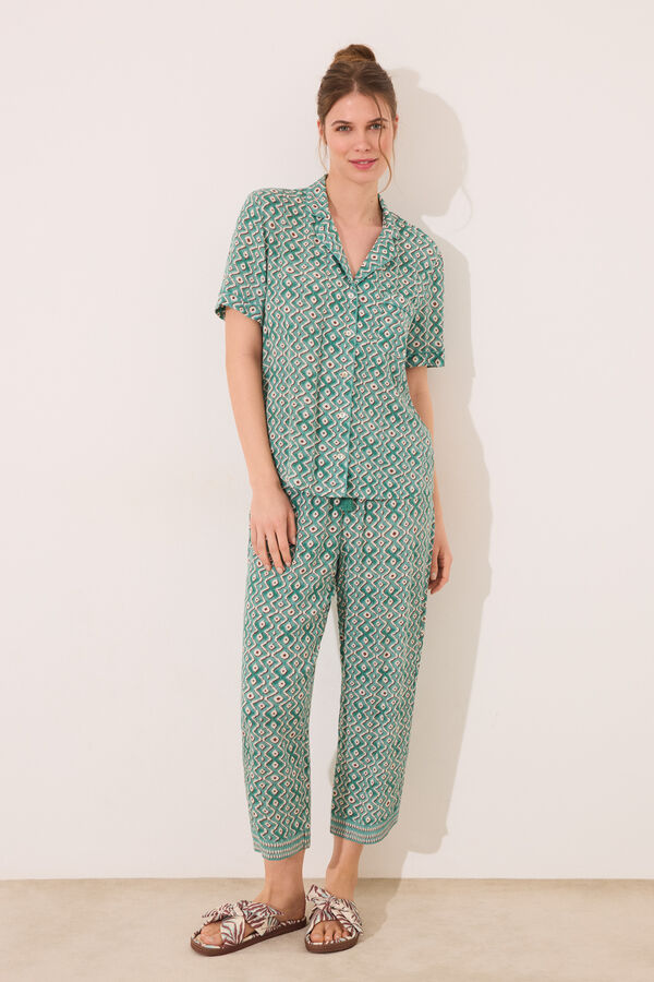 Womensecret Pijama camisera Capri con estampado geométrico verde