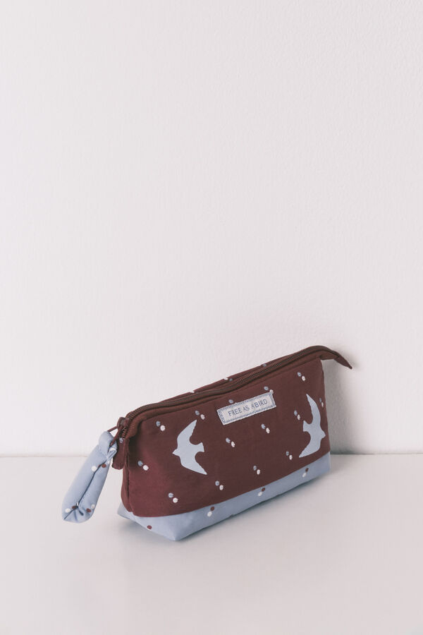 Women'secret Neceser peque&ntilde;o estampado de p&aacute;jaros granate p&uacute;rpura