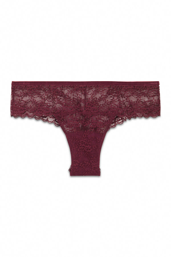 Women'secret Panty ancha de encaje burdeos púrpura