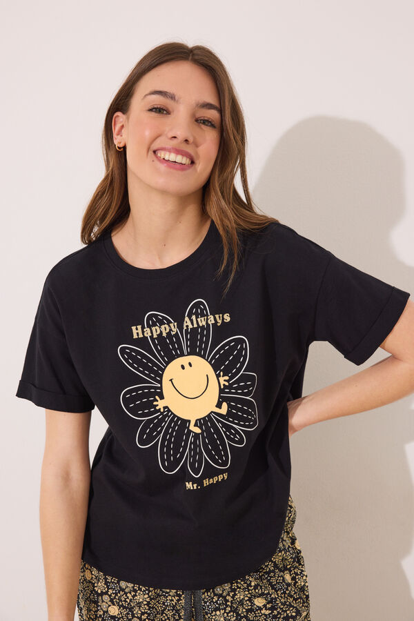 Womensecret Pijama de algodón de manga corta Little Miss Mr. Men  negro