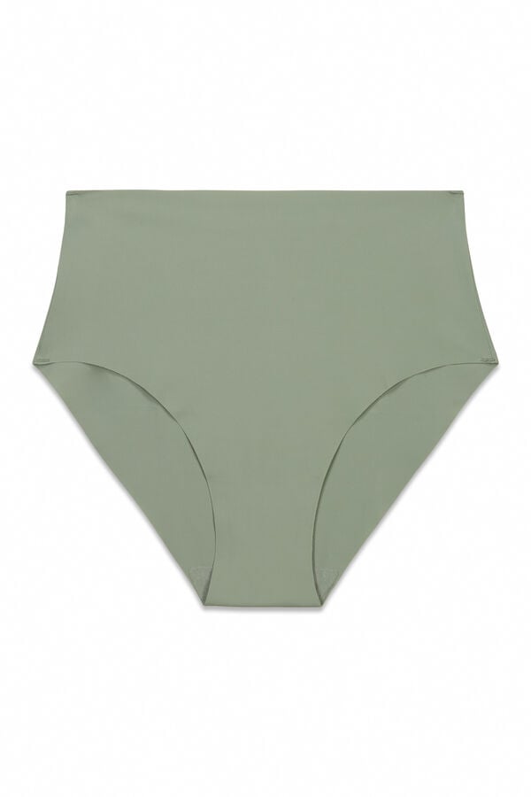 Women'secret Panty alta clean cut de microfibra kaki kaki